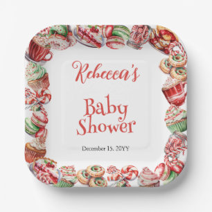 Eine süße kleine Babycreme-Rahmen-Dusche Pappteller