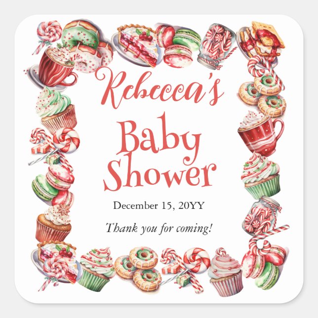 Eine süße kleine Babycreme-Rahmen-Dusche Quadratischer Aufkleber (Vorderseite)