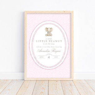 Eine süße kleine Erdnuss Sanfte rosa Babyparty Poster