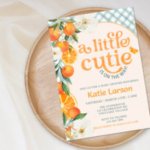 Eine süße kleine orange Baby Shower Einladung |