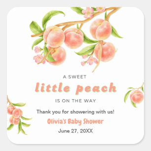 Eine süße kleine Pfirsich-Frucht-Baby-Shower-Danke Quadratischer Aufkleber