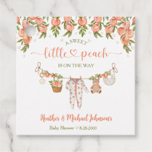 Eine süße kleine Pfirsich-Wäscheleine-Baby-Party Geschenkanhänger