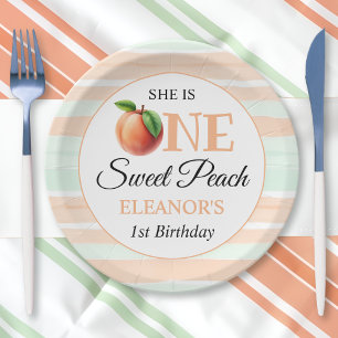 Eine süße Pfirsich Erste Geburtstag Wasserfarbe St Pappteller