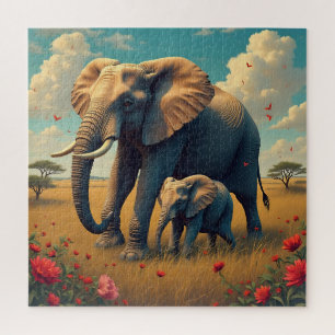 Eine süße Sentimental-Mama und ein Baby-Elefant