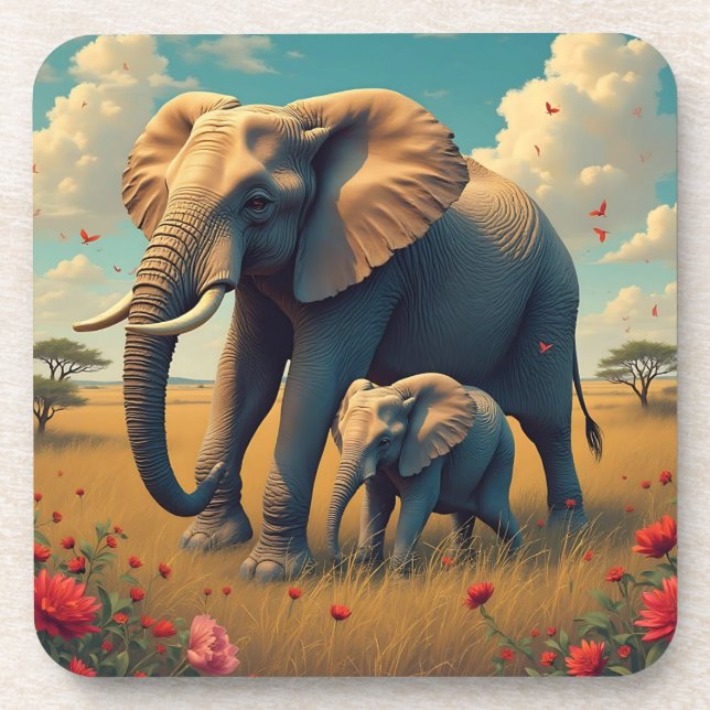 Eine süße Sentimental-Mama und ein Baby-Elefant Getränkeuntersetzer (Vorderseite)