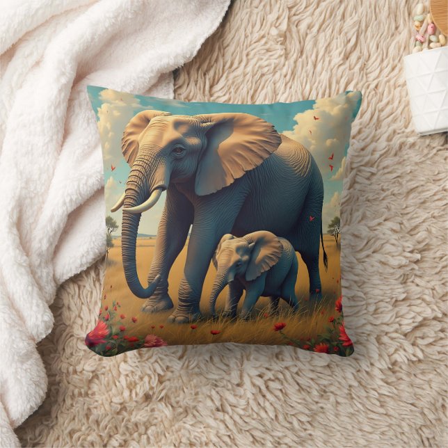 Eine süße Sentimental-Mama und ein Baby-Elefant Kissen (Decke)