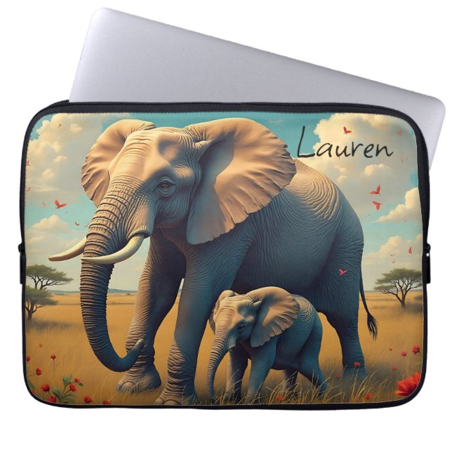 Eine süße Sentimental-Mama und ein Baby-Elefant Laptopschutzhülle (Vorderseite)