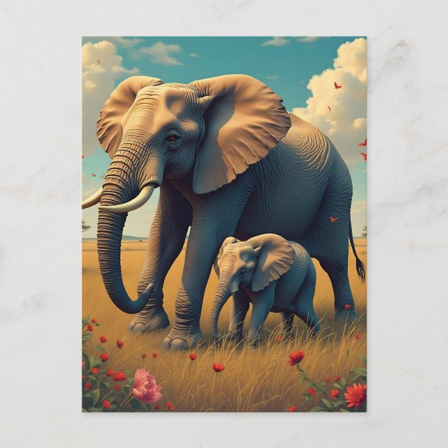Eine süße Sentimental-Mama und ein Baby-Elefant Postkarte (Vorderseite)