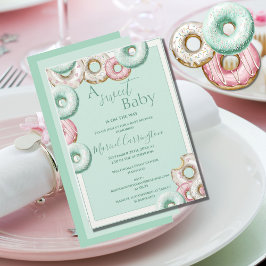 Eine Sweet Baby Green Donuts Aquarell Babydusche Einladung
