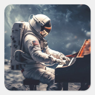 Eine Symphonie für die Sterne Astronautenpiano a Quadratischer Aufkleber