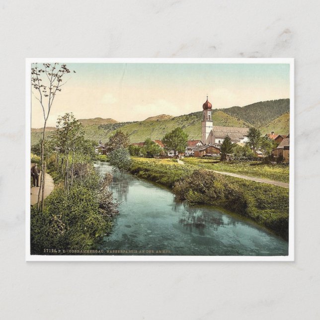 Eine Szene auf Ammer, Oberammergau, Oberbayern, Postkarte (Vorderseite)
