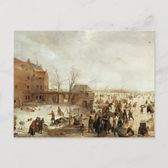 Eine Szene auf dem Eis in der Nähe einer Stadt, c. Postkarte (Vorderseite)