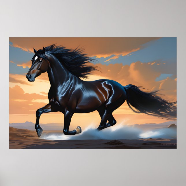 Eine Szene aus der Natur Ein schwarzes Pferd Poster (Vorne)