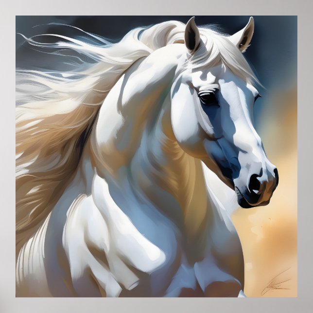 Eine Szene aus der Natur Ein weißes Pferd Poster (Vorne)