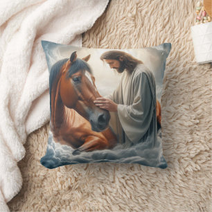 Eine Szene des Mitgefühls mit Jesus und Pferd Kissen
