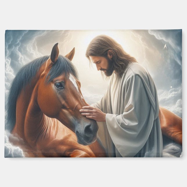 Eine Szene des Mitgefühls mit Jesus und Pferd Magnet (Vorderseite)