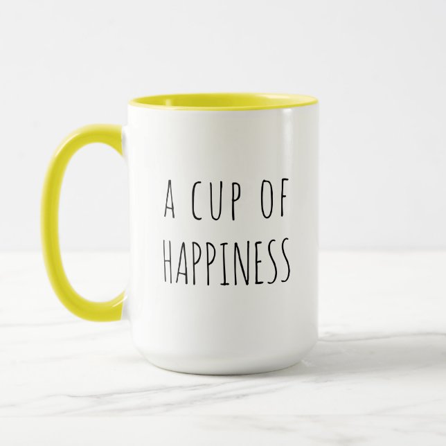"Eine Tasse Glück", moderne Typografie-Tasse (Links)