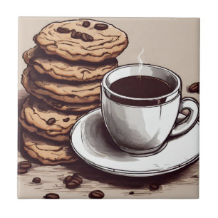 Eine Tasse Kaffee und Kekse Fliese