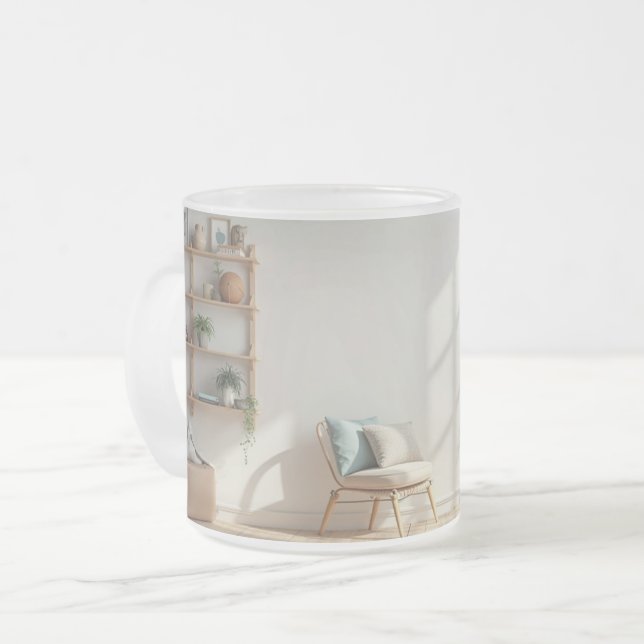 eine Tasse mit Blick auf das Wohnzimmer des Hauses (Vorderseite Links)