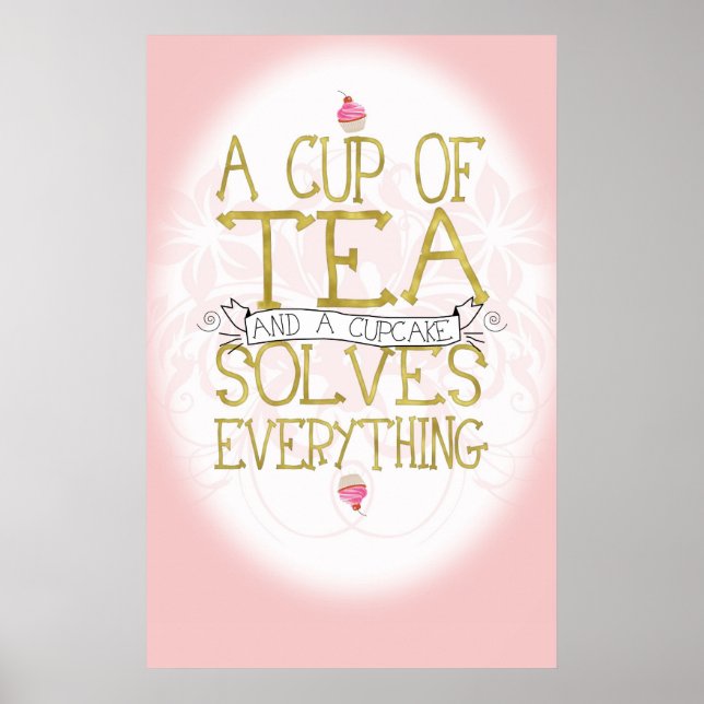Eine Tasse Tee und ein Cupcake Poster (Vorne)