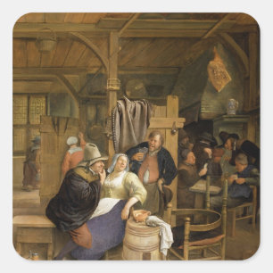 Eine Taverne mit Kartenspielern Quadratischer Aufkleber