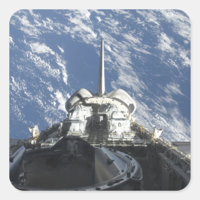 Eine teilweise Sicht auf das Space Shuttle Atlanti Quadratischer Aufkleber (Vorderseite)