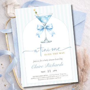 Eine Tini One Blaue Schleifen Streifen Junge Baby- Einladung