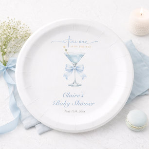 Eine Tini One Dusty Blue Schleife Junge Babyparty Pappteller