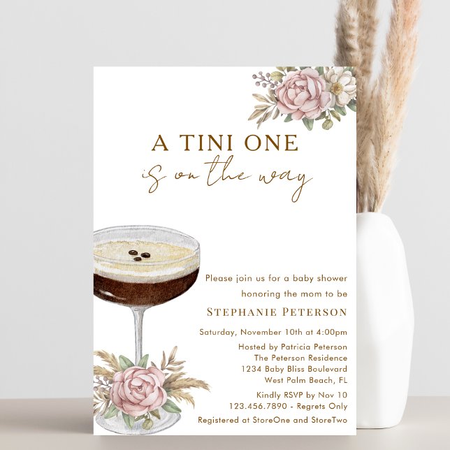 Eine Tini One Dusty Pink Espresso Martini Babydusc Einladung (Von Creator hochgeladen)