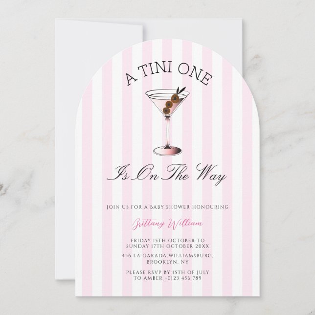 Eine Tini One Martini Pink Girl Babydusche Einladung (Vorderseite)