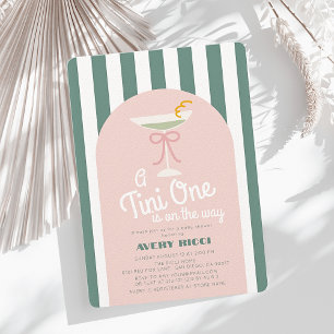 Eine Tini One Martini Pink Ribbon Girl Babydusche Einladung