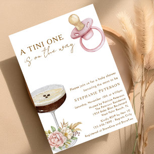 Eine Tini One Pink Paci Espresso Martini Baby Show Einladung