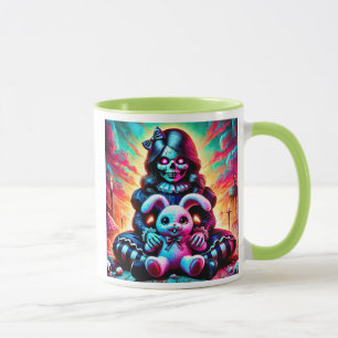 Eine tolle Puppe mit ihrem netten Kaninchen. Tasse