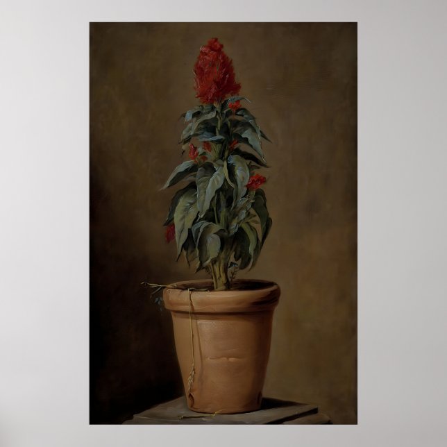 Eine Topfpflanze Blumen Stillleben, Dunkle Botanik Poster (Vorne)