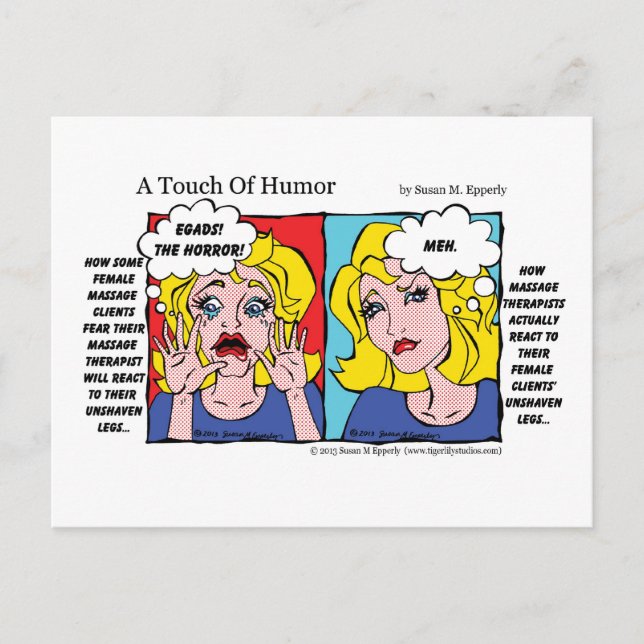 "Eine Touch des Spaßes" Unshaven Legs Comic Postkarte (Vorderseite)
