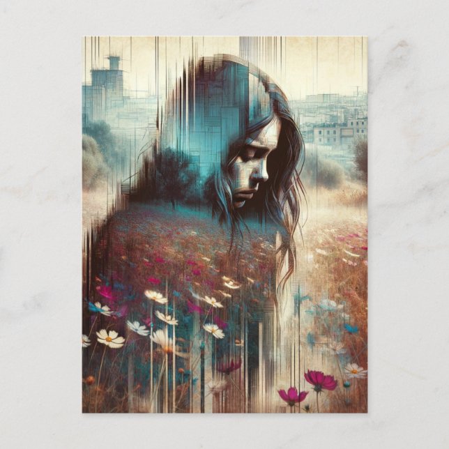 Eine traurige Frau Postkarte (Vorderseite)