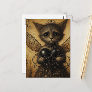 Eine traurige Katze mit einem gebrochenen schwarze Postkarte