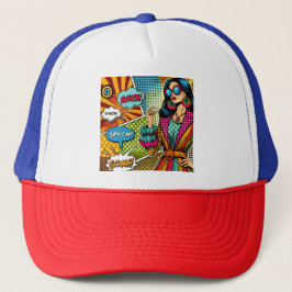 Eine trendige Illustration im Retro-Pop-Stil Truckerkappe