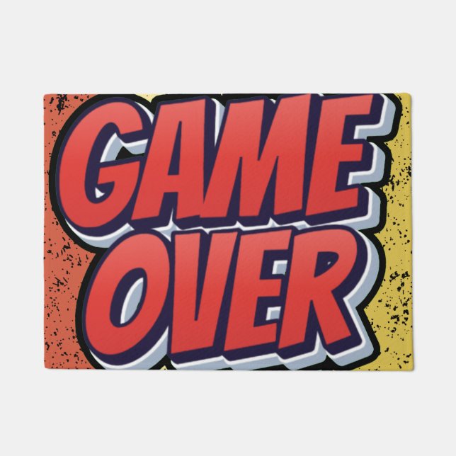Eine Tür mit einem Spielmotiv. Fußmatte (Vorderseite)