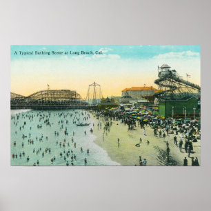 Eine typische badenszene am Strand Poster