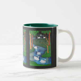 Eine Uhr des Schwimmens mit sieben Swans Zweifarbige Tasse