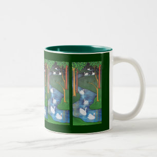 Eine Uhr des Schwimmens mit sieben Swans Zweifarbige Tasse