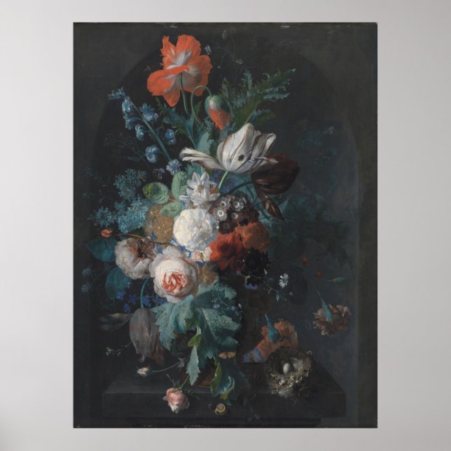 Eine Vase mit Blume von Jan van Huysum Poster (Vorne)