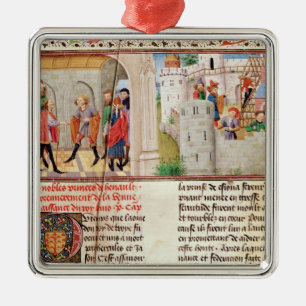 Eine Vereinbarung und das Gebäude eines Schlosses Silbernes Ornament