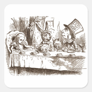 Eine verrückte Teegesellschaft Tenniel Sepia Quadratischer Aufkleber