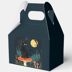 Eine vertraute schwarze Katze und Giftpilze Hallow Geschenkschachtel
