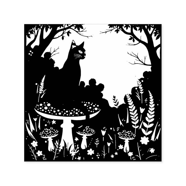 Eine vertraute schwarze Katze und Giftpilze Hallow Permastempel (Design)