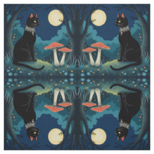 Eine vertraute schwarze Katze und Giftpilze Hallow Stoff