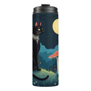 Eine vertraute schwarze Katze und Giftpilze Hallow Thermosbecher