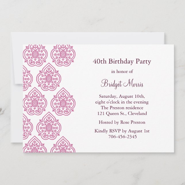Eine Vintage Damask zum Geburtstag Einladung (Vorderseite)
